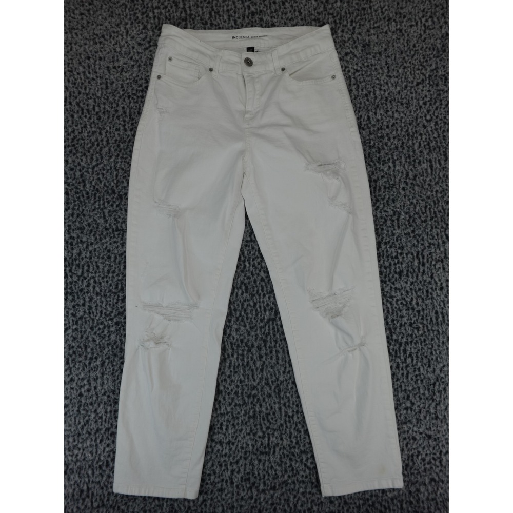 INC International Concepts White Distressed Mid Rise Boyfriend Jeans Womens 8/29